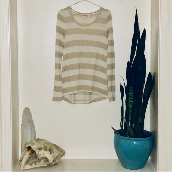 Vince Camuto Gold and Cream Stripe Blouse - Picture 1 of 6